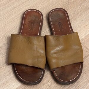 Women’s Wide Slide Sandals in Mustard Brown